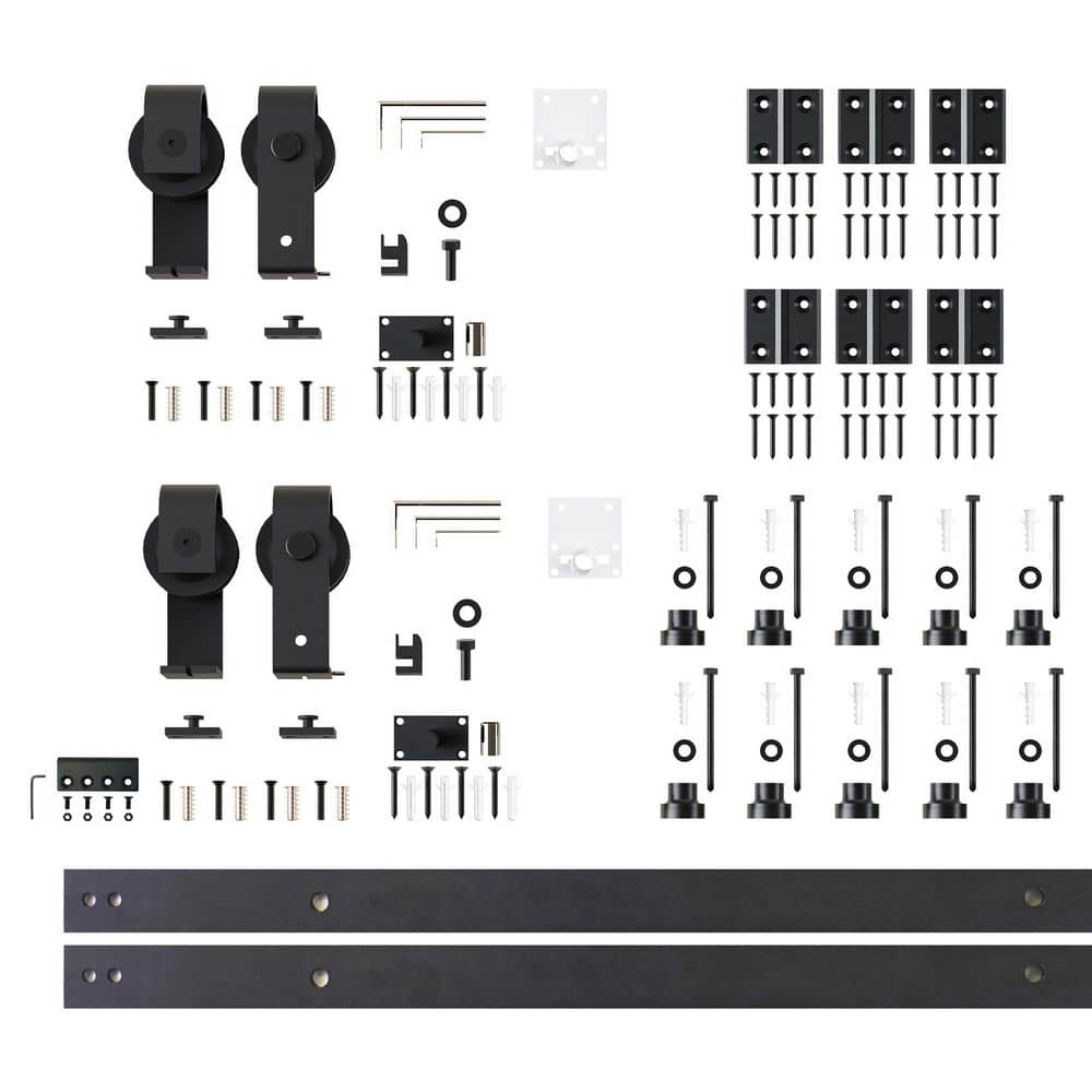 10 ft./120 in. Black Rustic Double Bi-Fold Sliding Barn Door Track and Hardware Kit with T-Shape Roller for 4-Doors price history on PriceWatchPro
