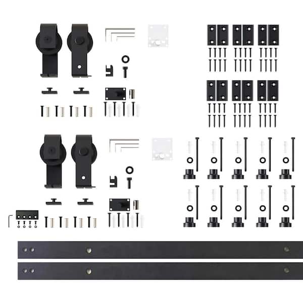 Homacer 10 ft./120 in. Black Rustic Double Bi-Fold Sliding Barn Door Track and Hardware Kit with T-Shape Roller for 4-Doors