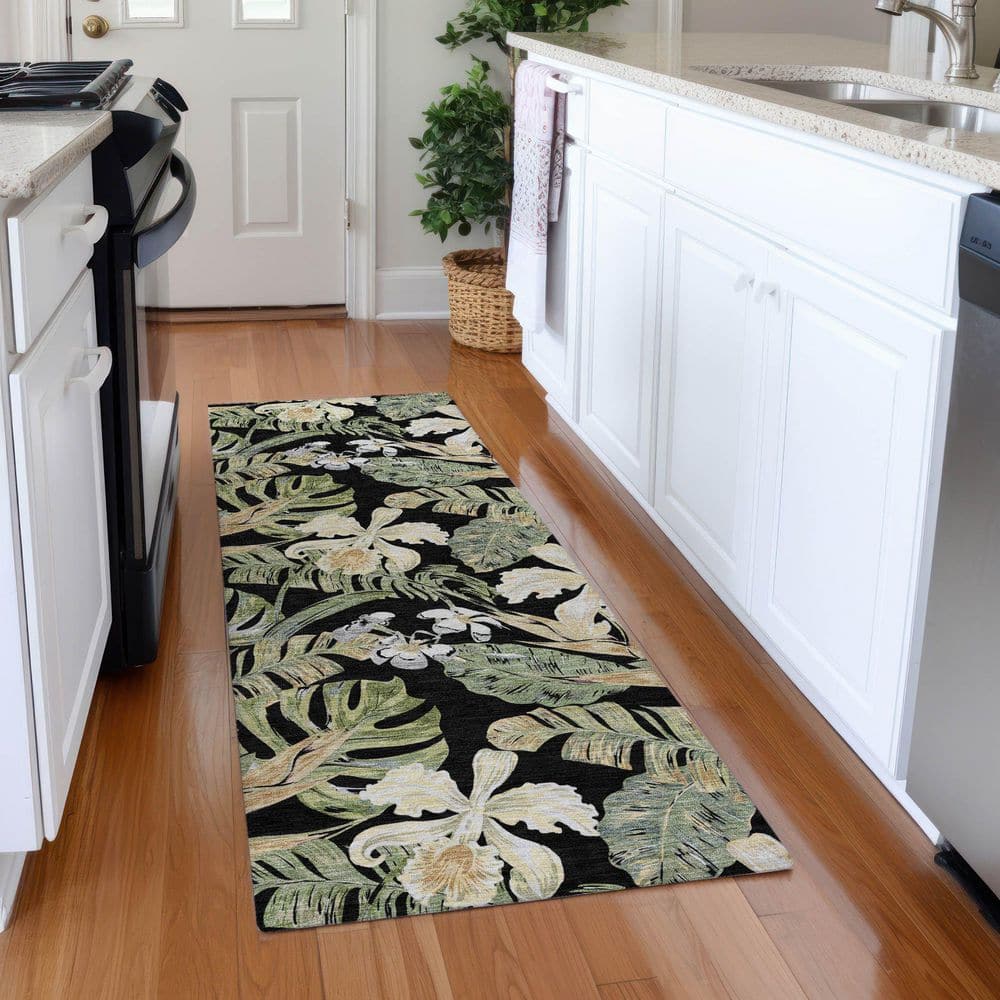 Mayfield Premium Machine Washable Abstract AMF1708 Black 2 ft. 3 in. x 7 ft. 6 in. Runner Rug price history on PriceWatchPro