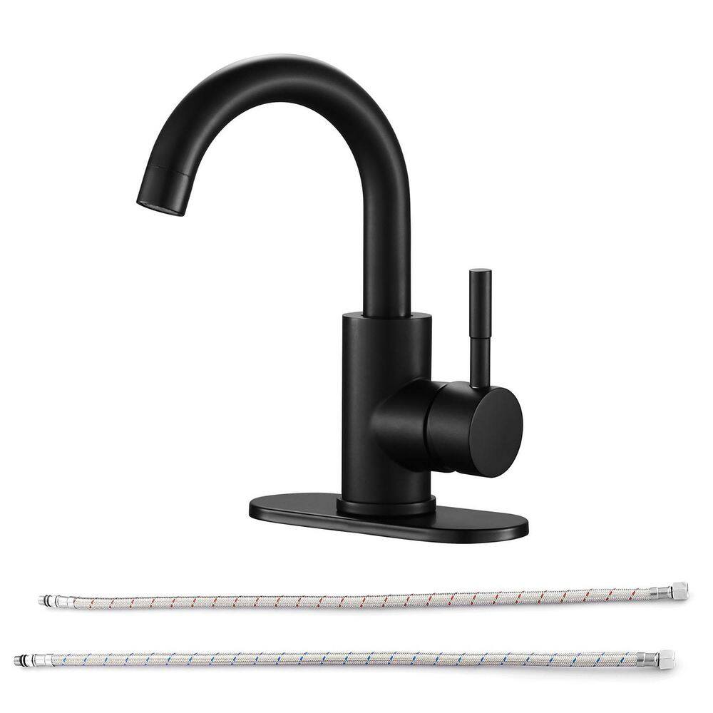 Single Hole Single-Handle Bathroom Faucet with Deck Plate in Matte Black