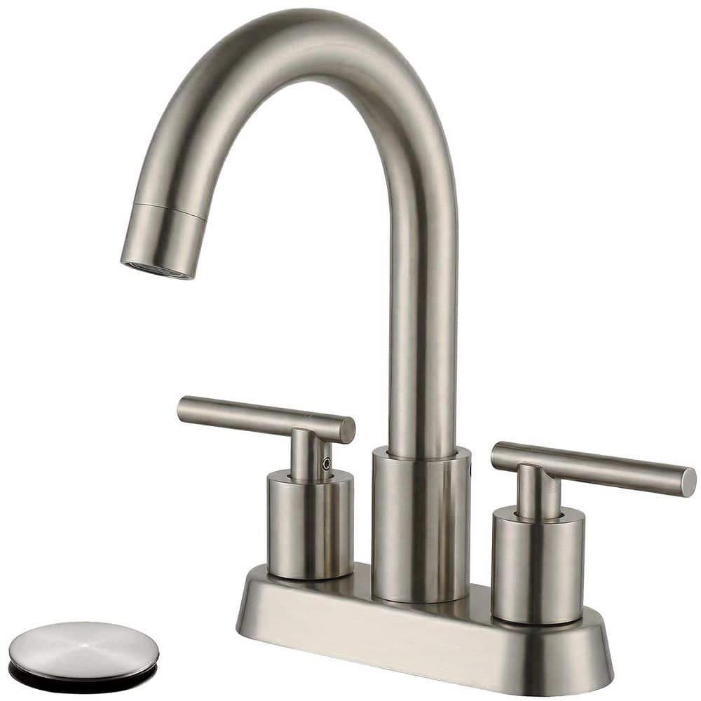 4 in. Centerset Double Handle High Arc Bathroom Faucet with Drain Kit Included in Brushed Nickel price history on PriceWatchPro