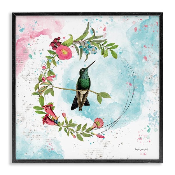 Stupell Industries Hummingbird within Wreath by Katie Pertiet Black Framed Animal Giclee Art Print 17 in. x 17 in.