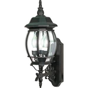 3-Light - 22 in. Wall Lantern Sconce with Clear Beveled Glass Textured Black