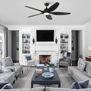 60 in. Smart Indoor DC motor LED Ceiling Fan Lighting with Black ABS Blade, Remote Control, 6-Speed Fan