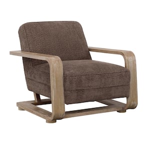 Truffle and Distressed Ash Brown Polyester Upholstery Arm Chair with Wood Frame