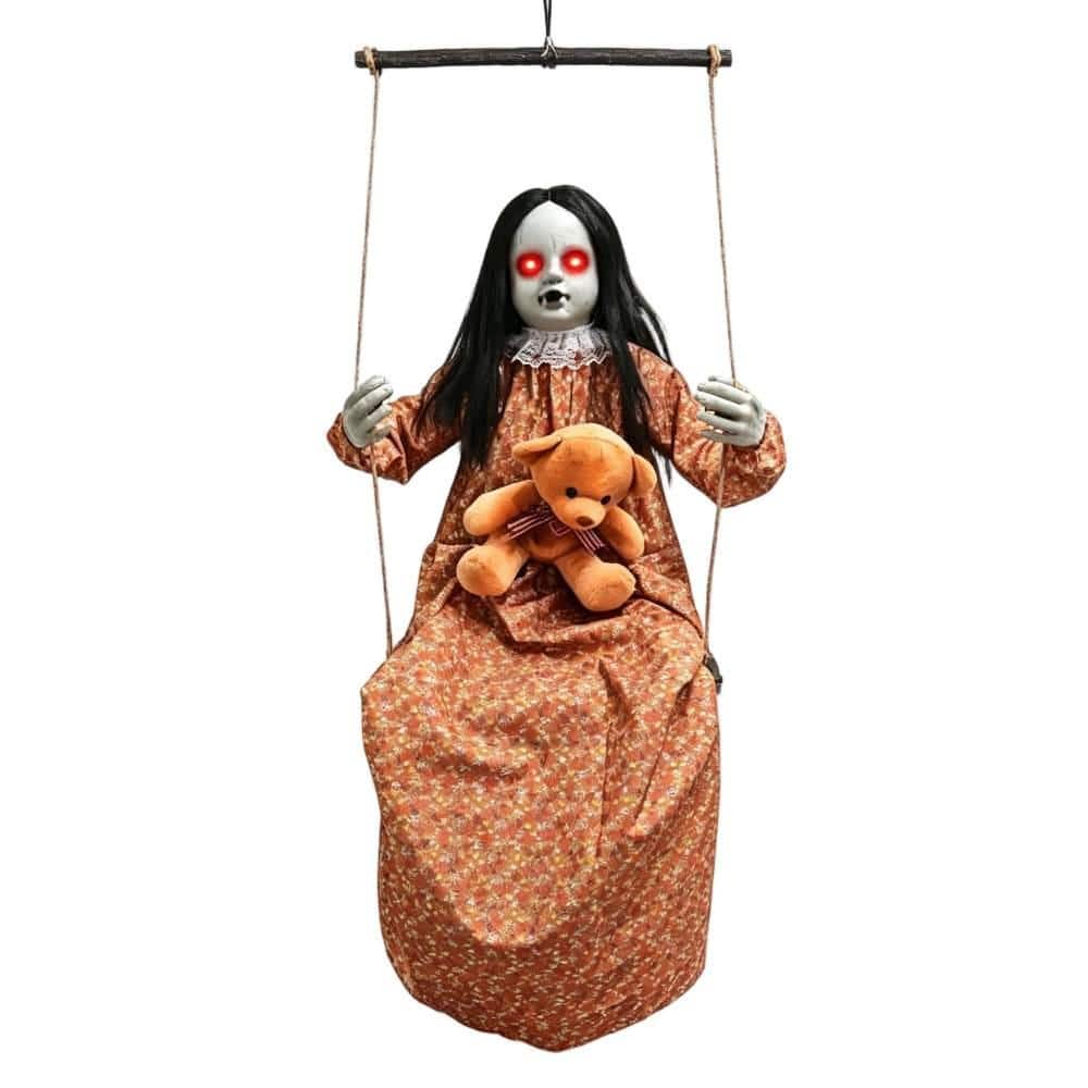 Scary Hanging Swinging Doll Girl with Sound & Slap, Light Up Eyes, Creepy Sound, Halloween Decor for Indoor/Outdoor price history on PriceWatchPro