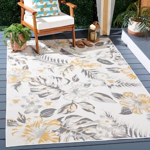 Sunrise Ivory/Gray Gold 4 ft. x 6 ft. Oversized Floral Reversible Indoor/Outdoor Area Rug
