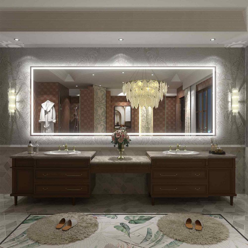 Oversized Frameless Rectangular LED Vanity Mirror with Anti-Fog