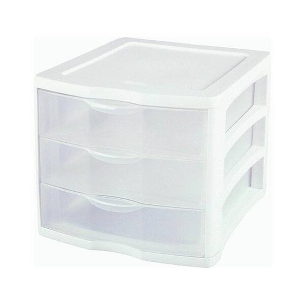 Sterilite ClearView 9.625 in. H x 11 in. W x 13.5 in. D Compact Portable 3 Storage Drawer Organizer Cabinet