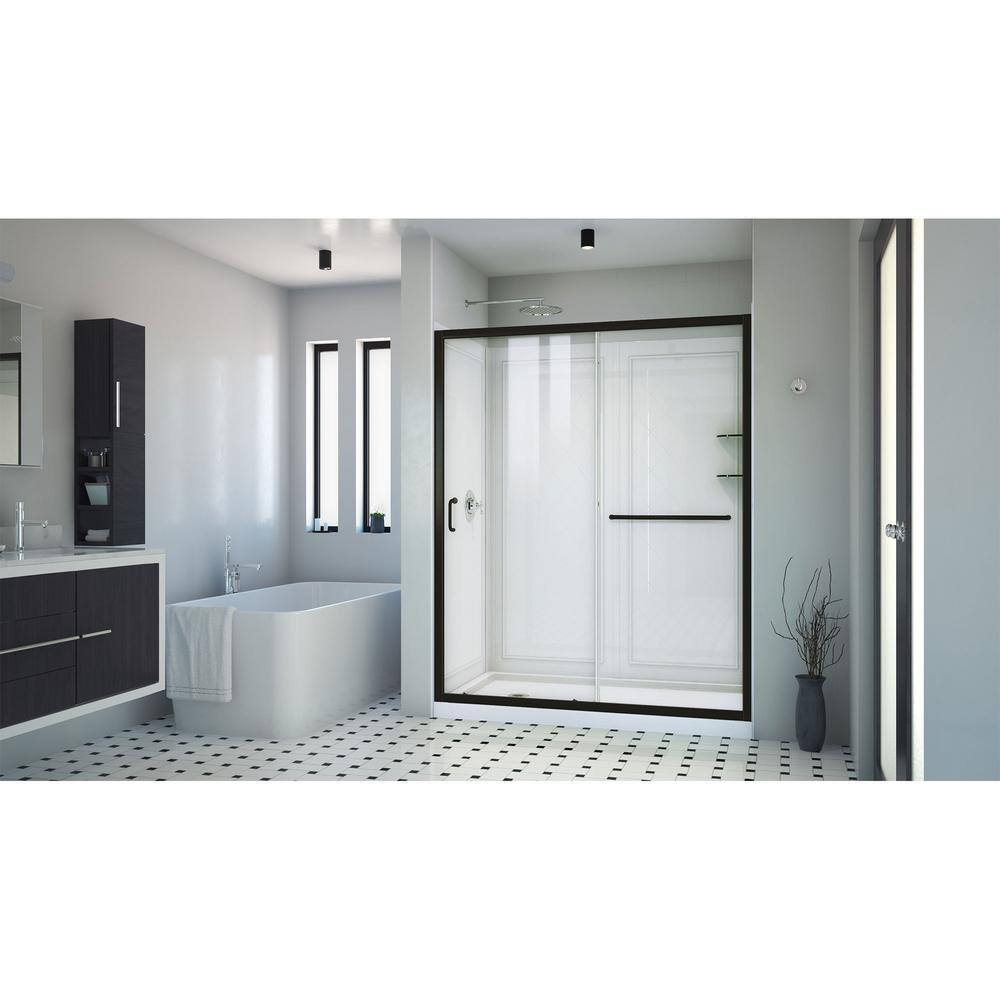 Infinity-Z 60" Matte Black Clear Glass Sliding Shower Kit