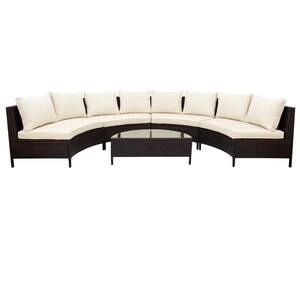 5-Piece Wicker Patio Conversation Sectional Seating Set with CushionGuard Beige Cushions