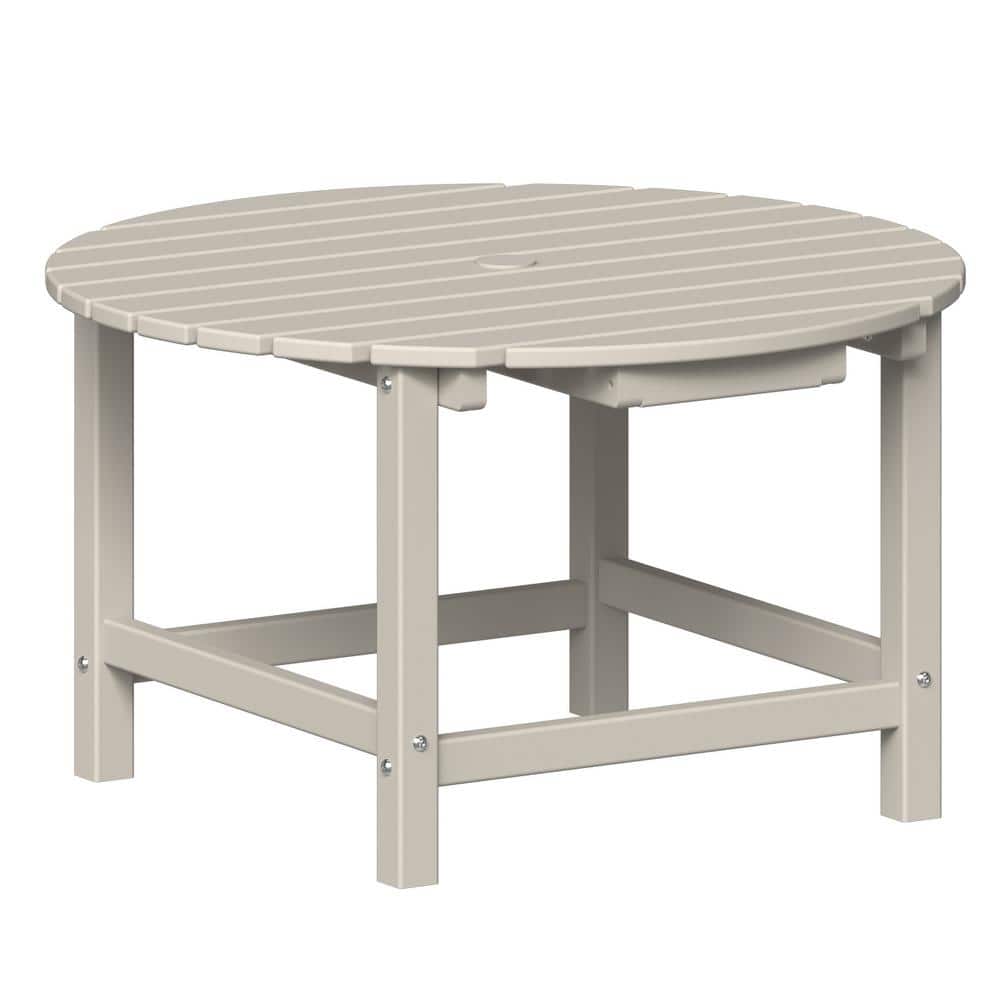 WIAWG 32 in. GrayWhite Outdoor Coffee Table Round HDPE Table w