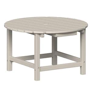 32 in. Gray-White Outdoor Coffee Table Round HDPE Table w/Umbrella Hole Weather Resistant Large Side Table (2 to 4 Seat)