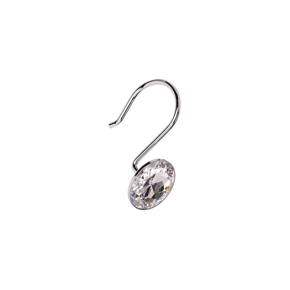Polished Chrome Crystal Design Shower Curtain Hooks Set