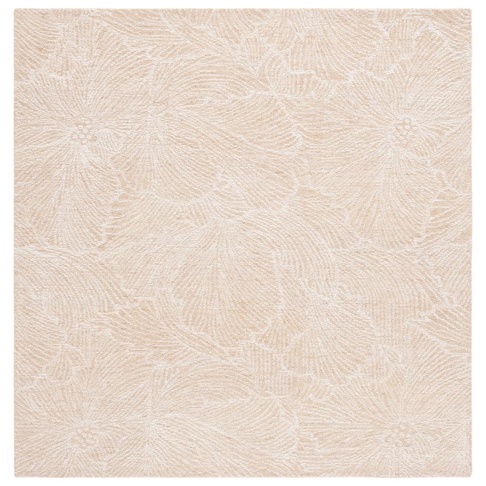 Gold and Ivory Tufted Wool Square Area Rug, 6' x 6'