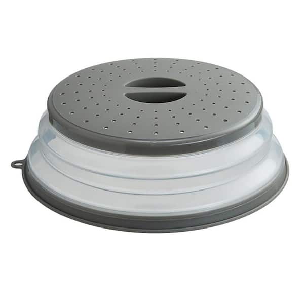 1-Piece White Plastic Microwave Splatter Cover with Ventilation Holes, Foldable Kitchen Gadget for Food, Dishwasher-Safe