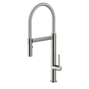 Single Handle Pull Out Sprayer Kitchen Faucet 1 Hole Commercial Brass Kitchen Sink Faucet with Sprayer in Brushed Nickel