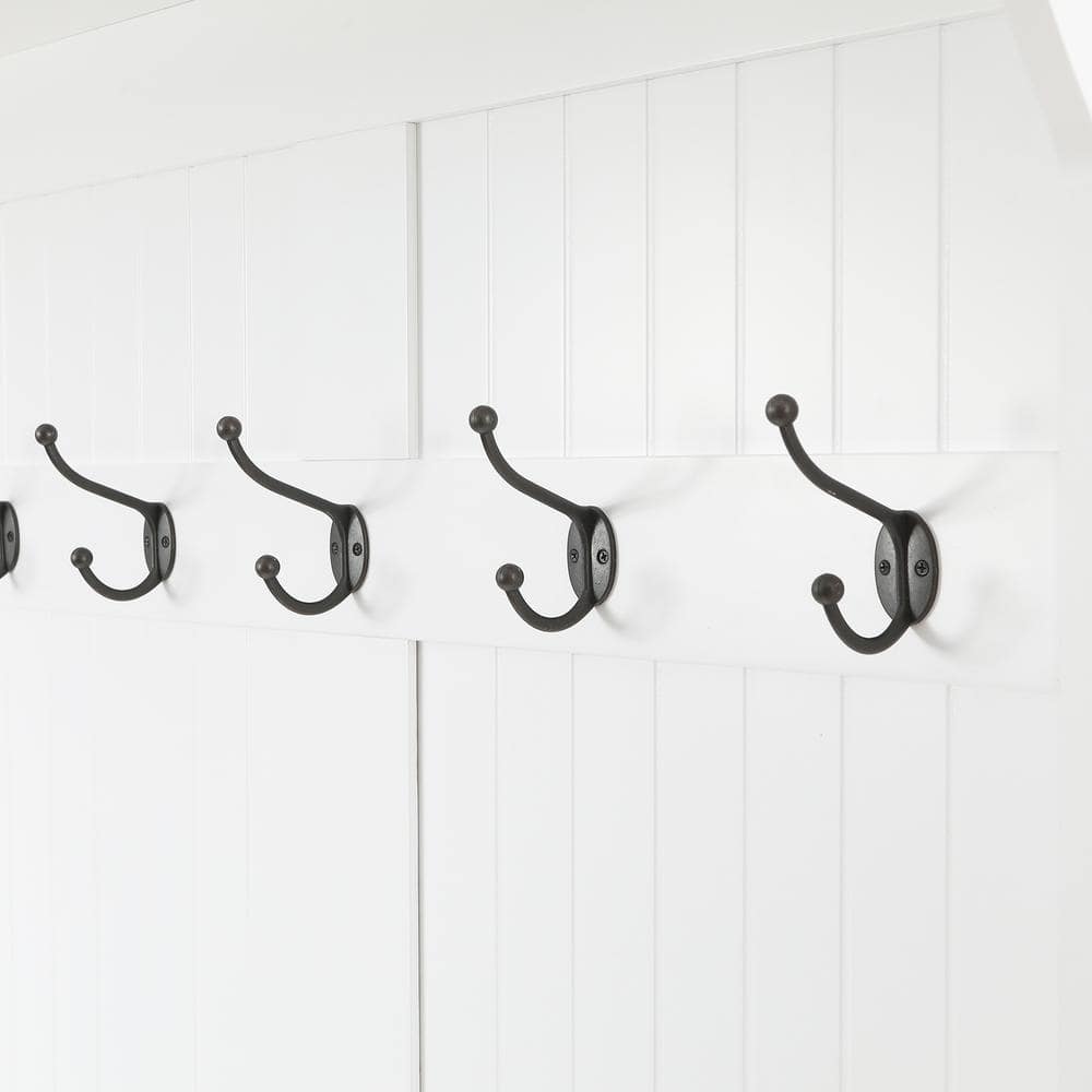 Bright White MDF Hall Tree with Storage Bench and Coat Hooks