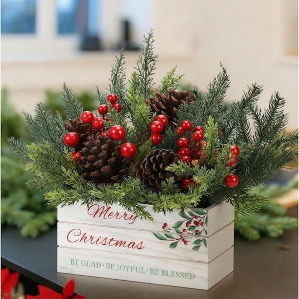 18 in. Green Indoor Artificial Christmas Table Centerpiece