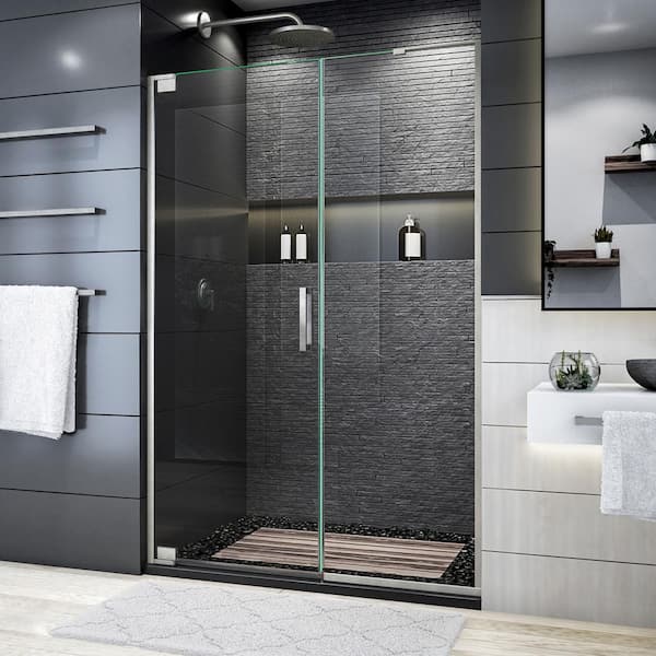 DreamLine Elegance Plus 51-3/4 to 52-1/2 in. W x 72 in. H Frameless Pivot Shower Door in Brushed Nickel