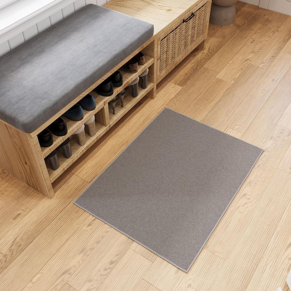 Basics Collection Non-Slip Rubberback Modern Solid Design 2x3 Indoor Area Rug/Entryway Mat, 2 ft. 3 in. x 3 ft., Gray