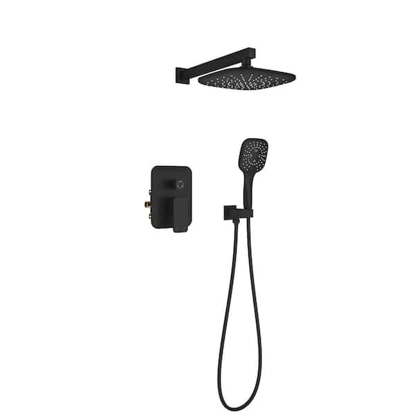 Unbranded 2-Spray Patterns 9 in. Wall Mount 1.8 GPM Dual Rain Shower Head with Handheld in Matte Black