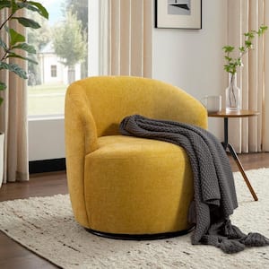 Yellow Chenille Fabric Swivel Accent Armchair with Black Powder Coating Metal Ring