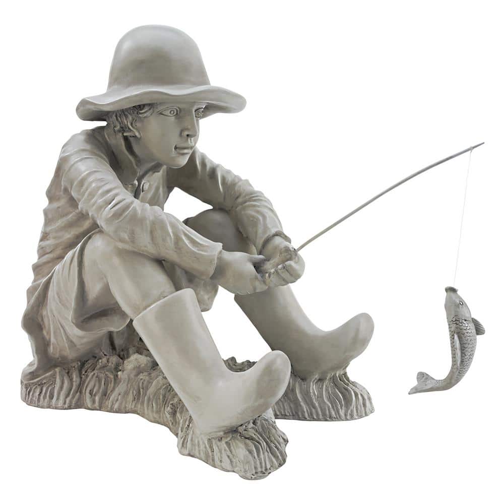 Design Toscano NG32122 Frederic The Little Fisherman of Avignon Boy Fishing Garden Statue two tone stone 