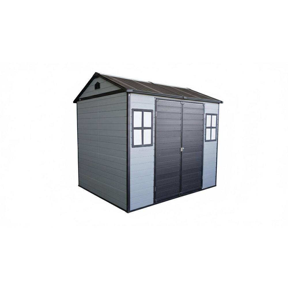 8ft. W x 6ft. D Resin Storage Shed with Pitched Roof Sturdy Steel Frame Lockable Door Windows (48sq. ft. ) in Gray Black price history on PriceWatchPro