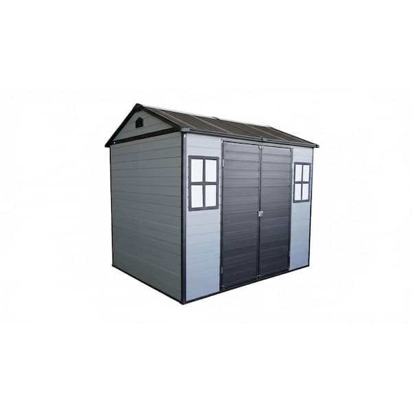 8ft. W x 6ft. D Resin Storage Shed with Pitched Roof Sturdy Steel Frame Lockable Door Windows (48sq. ft. ) in Gray Black