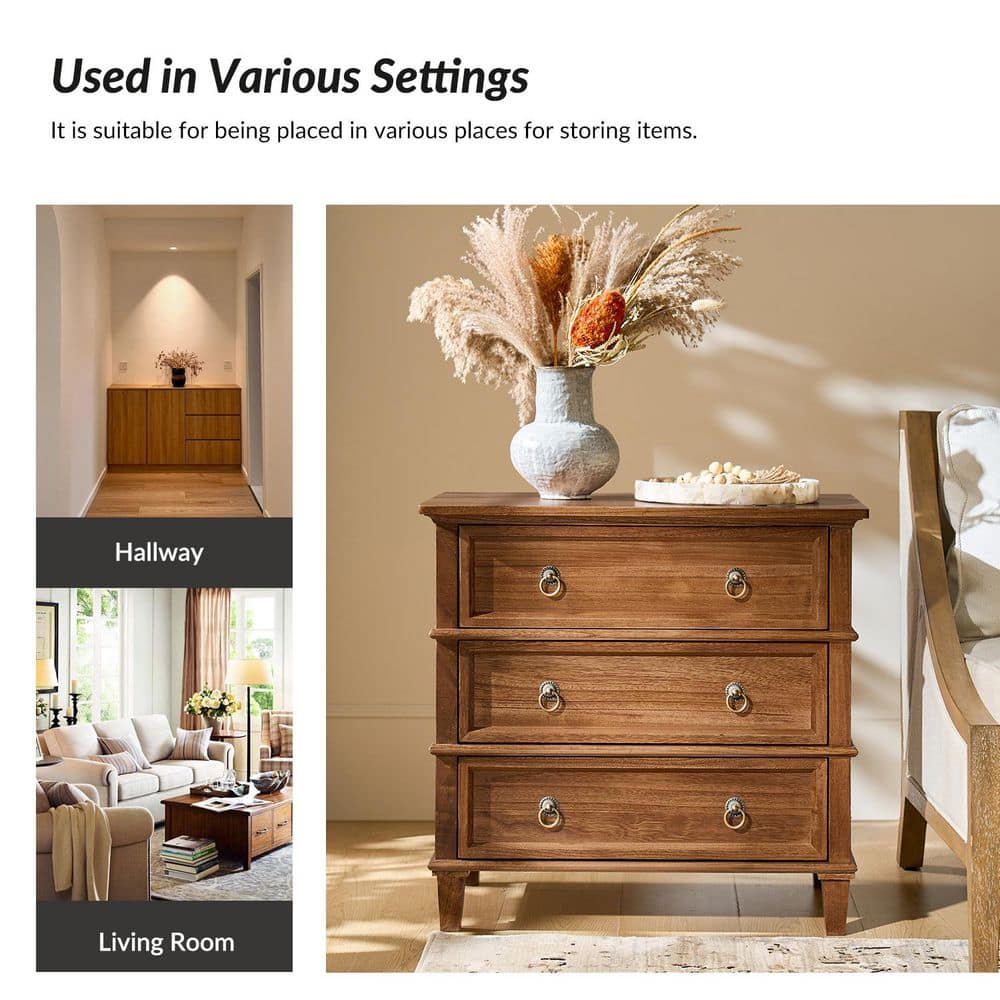 Olinto Cherry 3-Drawer 28 in. W Nightstand - thumbnail 7