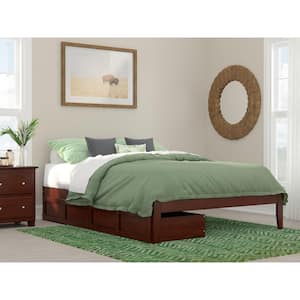 Colorado Walnut Queen Solid Wood Storage Platform Bed with USB Turbo Charger and 2 Extra Long Drawers