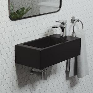 Voltaire 19.5 in. x 10 in. Matte Black Ceramic Rectangular Wall Hung Vessel Sink with Right Side Faucet Mount