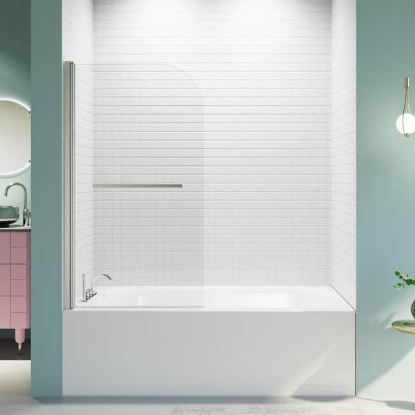 31.75 in. W x 55 in. H Pivot Frameless Tub Door in Chrome with 1/4 in. Tempered Clear Glass, Reversible Installation