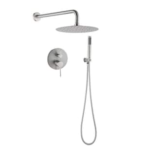 Complete Shower System 1-Spray Patterns with 2 GPM 10 in. Wall Mount Dual Shower Heads in Brushed Nickel