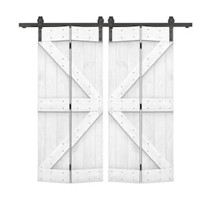 60 in. x 84 in. K Pre Assembled White Stained Wood Double Solid Core Bi-Fold Barn Doors with Sliding Hardware Kit