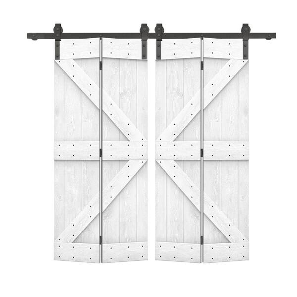 CALHOME 56 in. x 84 in. K Series Solid Core White Stained DIY Wood Double Bi-Fold Barn Doors with Sliding Hardware Kit