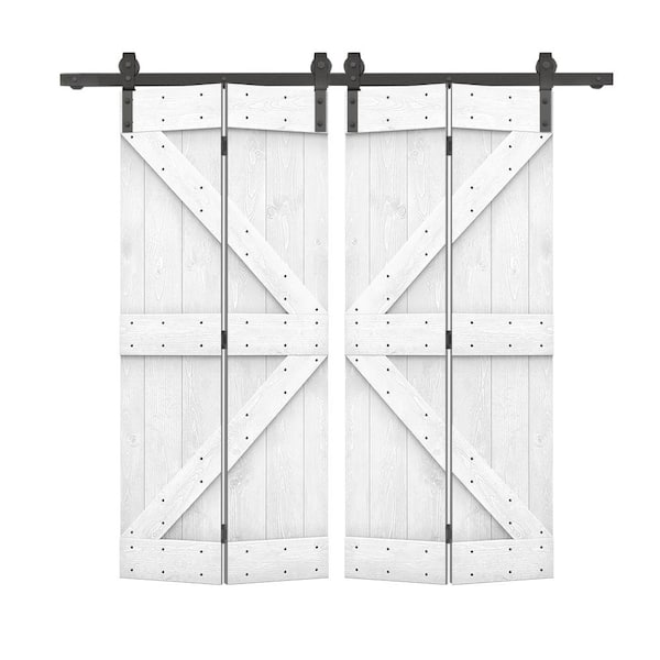 CALHOME 64 in. x 84 in. K Pre Assembled White Stained Wood Double Solid Core Bi-Fold Barn Doors with Sliding Hardware Kit
