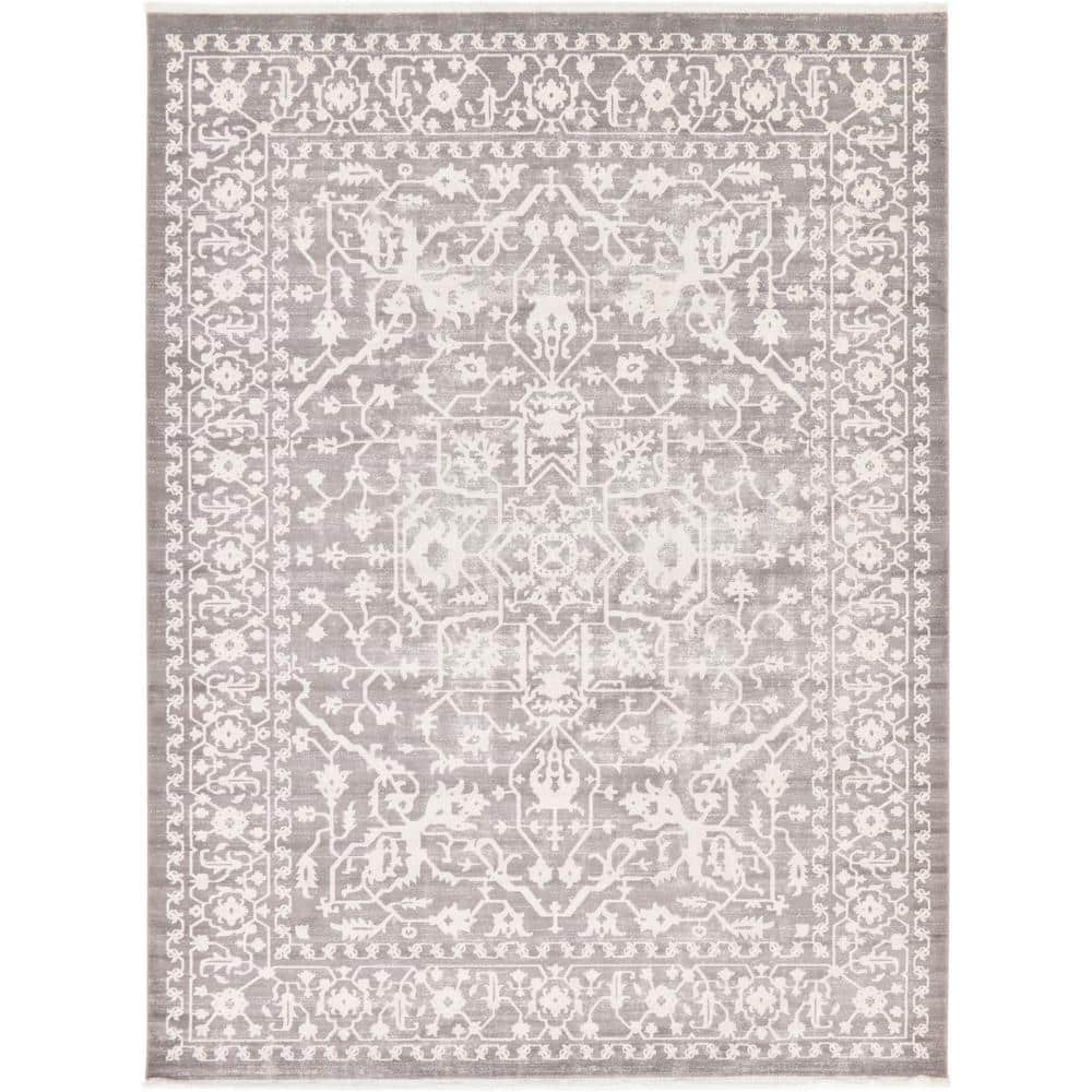 Light Gray Abstract Synthetic Easy Care Stain-Resistant Area Rug 10' x 13'