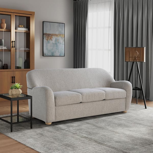 Unbranded Gleason 76 in. Round Arm Polyester Rectangle Sofa in Pebble Grey