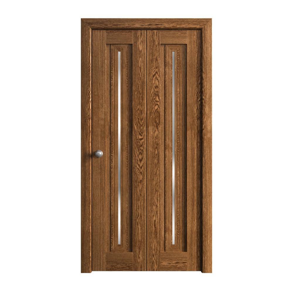 Assemble Required 48 in. x 80 in. Frosted Glass Cognac Oak Solid Wood Bi-Fold Doors with Hardware price history on PriceWatchPro