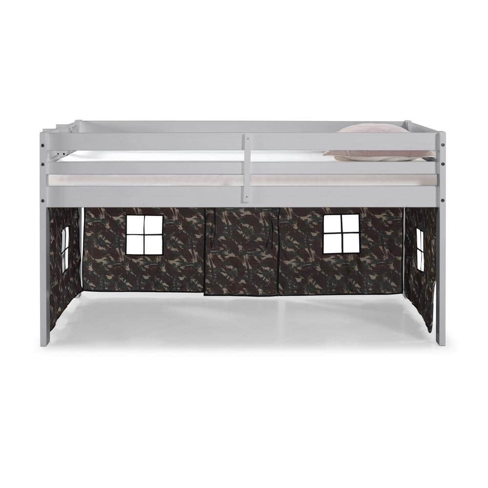 Dove Gray Twin Loft Bed with Green Camouflage Tent