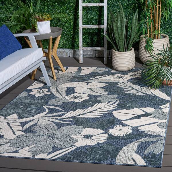 Cabana 5 x 8 Blue/Ivory Leaf Area Rug