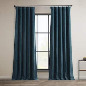 Story Blue Faux Linen Room Darkening Curtain - 50 in. W x 108 in. L (1 Panel)