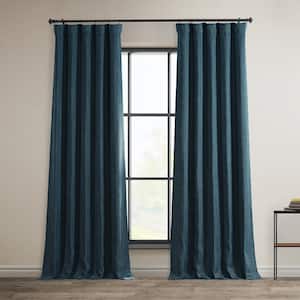 Story Blue Faux Linen Room Darkening Curtain - 50 in. W x 96 in. L (1 Panel)