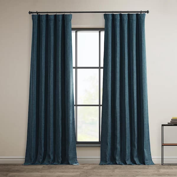 Exclusive Fabrics & Furnishings Story Blue Faux Linen Room Darkening Curtain - 50 in. W x 96 in. L (1 Panel)