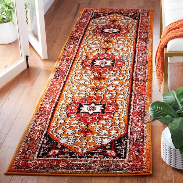 Vintage Hamadan 2 ft. x 8 ft. Red/Orange Medallion Ornate Runner Rug