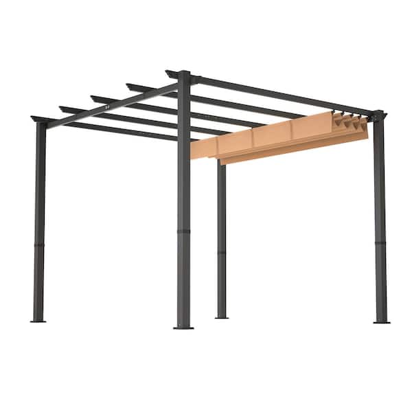 Sungrd 10 ft. x 10 ft. Gray Aluminum Patio Pergola with Retractable Pergola Canopy, Adjustable Shade, UV Protection