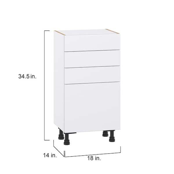 J COLLECTION Fairhope Bright White Slab Assembled Shallow Base Kitchen Cabinet with Drawers (18 in. W x 34.5 in. H x 14 in. D)