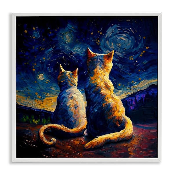 Stupell Industries Swirled Night Sky Cats by Svetlana Aleynikova White Framed Animal Giclee Art Print 17 in. x 17 in.